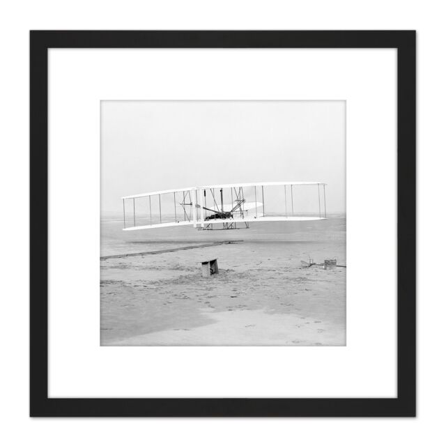 Artery8 Daniels First Flight Wright Brothers 1903 Photo 8X8 Inch Square Wooden Framed Wall Art Print Picture with Mount in Black - image 1
