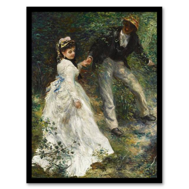 Artery8 The Promenade Couple Renoir Vintage Framed Wall Art Print in Green - Size: A4 - image 1