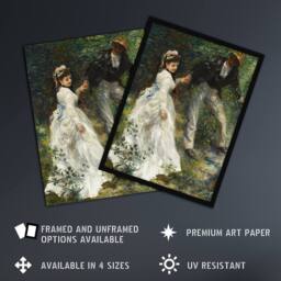 Artery8 The Promenade Couple Renoir Vintage Framed Wall Art Print in Green - Size: A4 - thumbnail 2