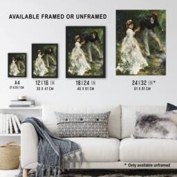 Artery8 The Promenade Couple Renoir Vintage Framed Wall Art Print in Green - Size: A4 - thumbnail 3