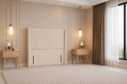 "Nexus Mattresses Ltd Portofino Teddy Divan Bed Base No Drawers - 54"" Winged Headboard in Cream - Size: Small Double" - thumbnail 5