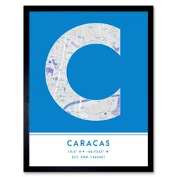 "Wee Blue Coo Wall Art Print Caracas Venezuela City Map Modern Typography Stylish Letter Framed Word in Blue - Size: W12"" x H16""" - thumbnail 1