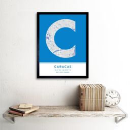 "Wee Blue Coo Wall Art Print Caracas Venezuela City Map Modern Typography Stylish Letter Framed Word in Blue - Size: W12"" x H16""" - thumbnail 2