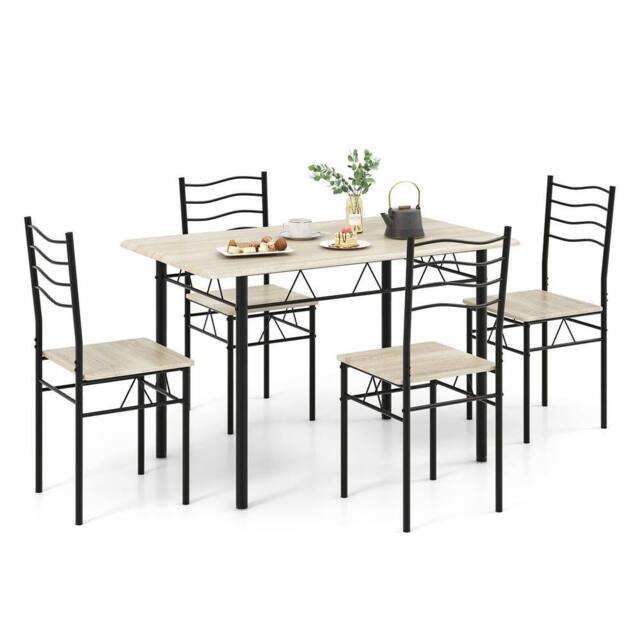 Costway 5 PCS Dining Table Set w/ Rectangular Tabletop Industrial Kitchen Table 4 Chairs Set in Natural - image 1