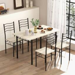 Costway 5 PCS Dining Table Set w/ Rectangular Tabletop Industrial Kitchen Table 4 Chairs Set in Natural - thumbnail 3