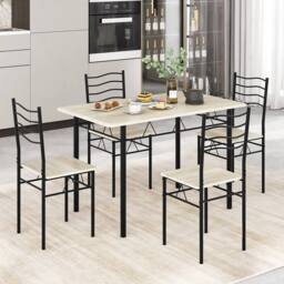 Costway 5 PCS Dining Table Set w/ Rectangular Tabletop Industrial Kitchen Table 4 Chairs Set in Natural - thumbnail 6