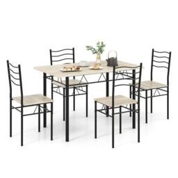 Costway 5 PCS Dining Table Set w/ Rectangular Tabletop Industrial Kitchen Table 4 Chairs Set in Natural
