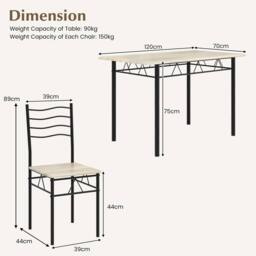 Costway 5 PCS Dining Table Set w/ Rectangular Tabletop Industrial Kitchen Table 4 Chairs Set in Natural - thumbnail 2