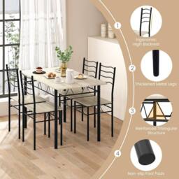 Costway 5 PCS Dining Table Set w/ Rectangular Tabletop Industrial Kitchen Table 4 Chairs Set in Natural - thumbnail 4