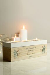 Personalised Memento Company Personalised Christmas Foliage Triple Tea Light Box in Brown - thumbnail 3