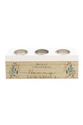 Personalised Memento Company Personalised Christmas Foliage Triple Tea Light Box in Brown