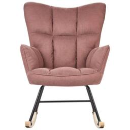 Wyld and Coco Pink Biscuit Tufted Rocking Armchair Woven Fabric and Light Wood - thumbnail 3