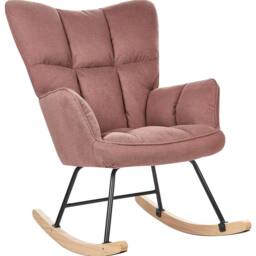 Wyld and Coco Pink Biscuit Tufted Rocking Armchair Woven Fabric and Light Wood - thumbnail 2
