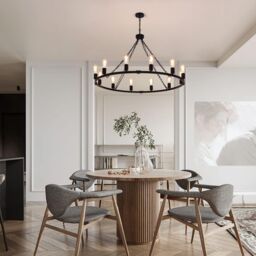 Garwarm 12-Light 99 cm Vintage Pendant Wagon Wheel Chandelier in Black - thumbnail 6