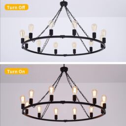 Garwarm 12-Light 99 cm Vintage Pendant Wagon Wheel Chandelier in Black - thumbnail 5