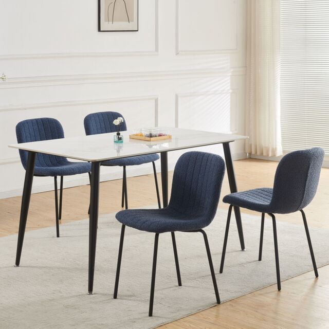 MCC Direct Bella Luxe Set of 4 Teddy Faux Fur Dining Chairs in Blue - image 1