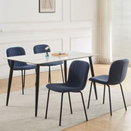 MCC Direct Bella Luxe Set of 4 Teddy Faux Fur Dining Chairs in Blue - thumbnail 1
