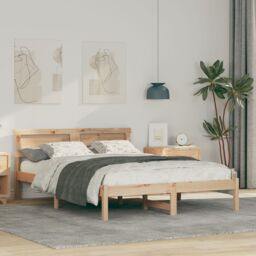 Berkfield Home with LED Strip Lights with Headboard Brown 120 x 200 cm Solid pine wood - thumbnail 1