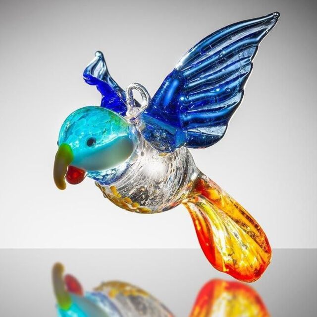 Sienna Glass Large Hanging Bird Parrot Blue & Orange - image 1