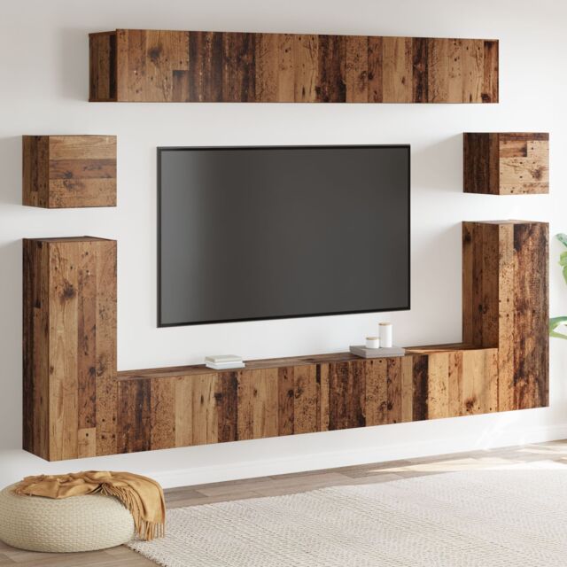 Berkfield Home Wall-mounted Tv Cabinet 8 pcs Old wood Medium 30.5 x 30 x 30 cm in Brown - image 1