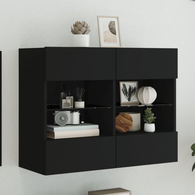 Berkfield Home TV Wall Cabinet with LED Lights Black 78.5x30x60.5 cm - image 1