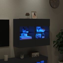 Berkfield Home TV Wall Cabinet with LED Lights Black 78.5x30x60.5 cm - thumbnail 4