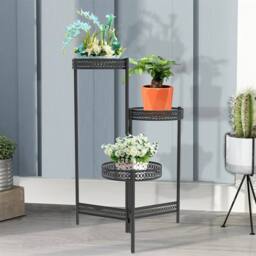 EONLION 3 Tier Metal Plant Stand in Black - Size: 100 cm - thumbnail 5