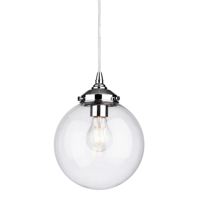 Netlighting Seville 1 Light Globe Ceiling Pendant Chrome with Clear Glass E27 in Black