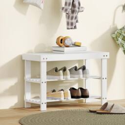HOMCOM 3-Tier Bamboo Shoe Bench with 2 Shelves for Entryway, White