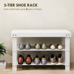 HOMCOM 3-Tier Bamboo Shoe Bench with 2 Shelves for Entryway, White - thumbnail 4