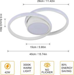 Goeco LED Ceiling Light, 42 W, Modern, Round, 40 cm, 3000K, for Bedrooms in White - thumbnail 2