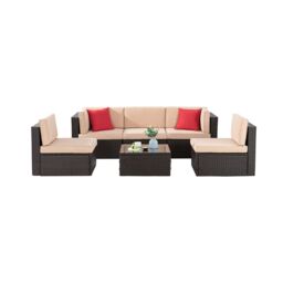 Leaper 5 Seat Garden Patio Rattan Furniture Sofa Set in Brown - thumbnail 2