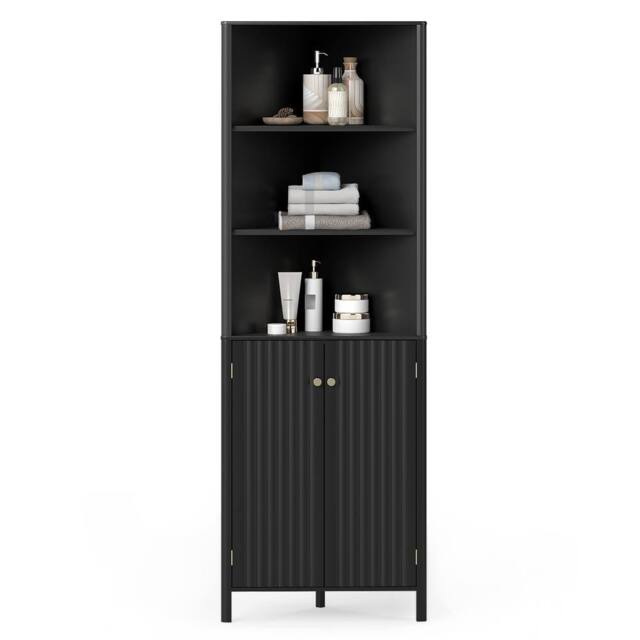 Costway Modern Corner Storage Cabinet w/ 5 Shelves Bathroom Tall Cabinet in Black - image 1