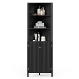 Costway Modern Corner Storage Cabinet w/ 5 Shelves Bathroom Tall Cabinet in Black