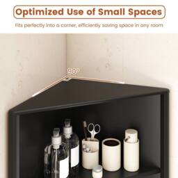 Costway Modern Corner Storage Cabinet w/ 5 Shelves Bathroom Tall Cabinet in Black - thumbnail 8