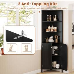 Costway Modern Corner Storage Cabinet w/ 5 Shelves Bathroom Tall Cabinet in Black - thumbnail 9