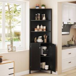 Costway Modern Corner Storage Cabinet w/ 5 Shelves Bathroom Tall Cabinet in Black - thumbnail 7