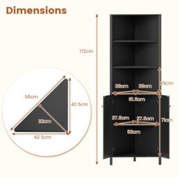 Costway Modern Corner Storage Cabinet w/ 5 Shelves Bathroom Tall Cabinet in Black - thumbnail 2
