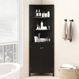 Costway Modern Corner Storage Cabinet w/ 5 Shelves Bathroom Tall Cabinet in Black - thumbnail 6