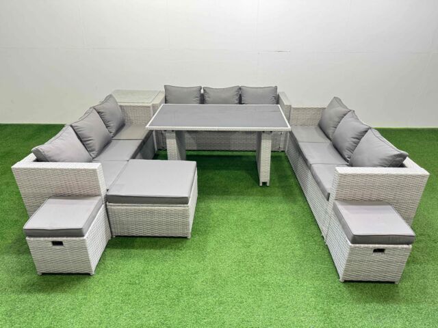 Fimous Patio Outdoor Garden Furniture Sets with Side Table 3 Stool in Light Grey - image 1