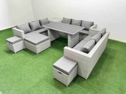 Fimous Patio Outdoor Garden Furniture Sets with Side Table 3 Stool in Light Grey - thumbnail 2