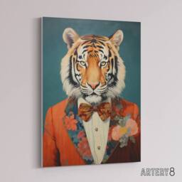 "Artery8 Tiger In A Tuxedo Animal Portrait Canvas Wall Art Print in Blue - Size: W18"" x H24""" - thumbnail 2