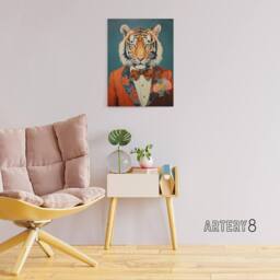 "Artery8 Tiger In A Tuxedo Animal Portrait Canvas Wall Art Print in Blue - Size: W18"" x H24""" - thumbnail 3