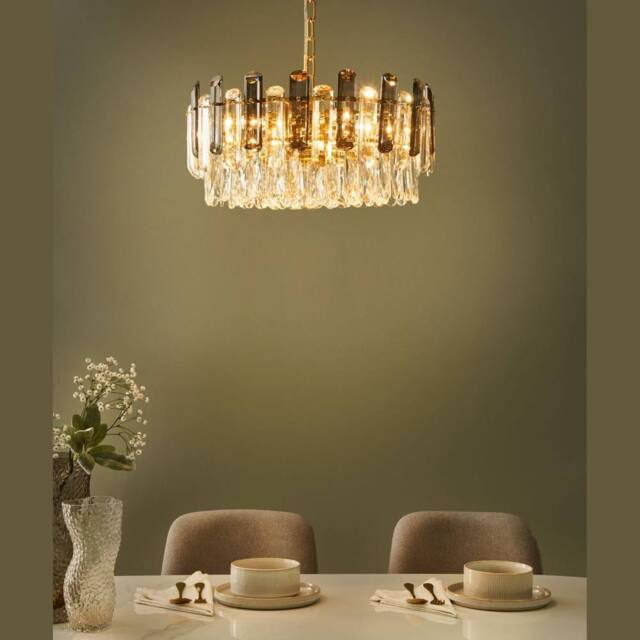 Wyld and Coco Brass Chandelier 48cm Glass Crystal Pendant Lamp in Gold - image 1