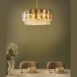 Wyld and Coco Brass Chandelier 48cm Glass Crystal Pendant Lamp in Gold - thumbnail 1
