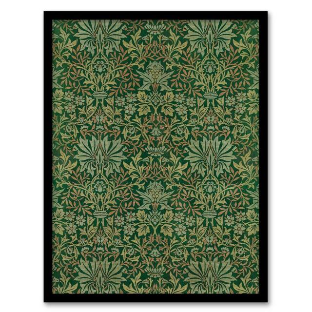 Artery8 William Morris Framed Wall Art Print Flower Garden Textile Pattern in Green - Size: A4 - image 1