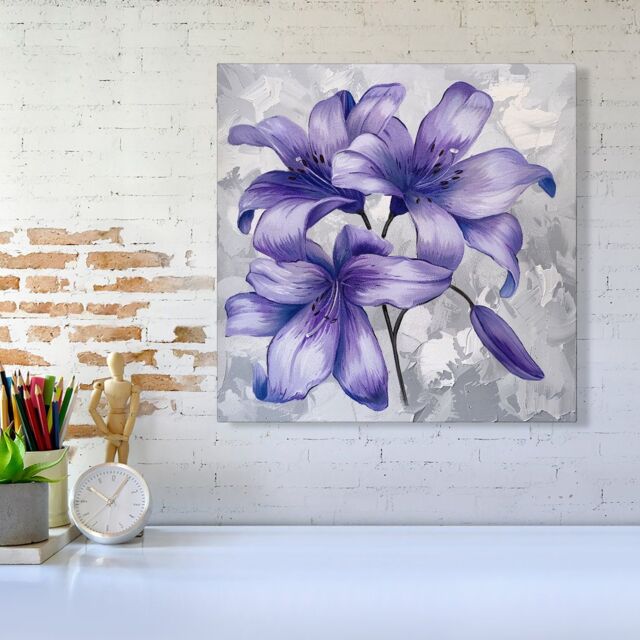 "Warren Reed - Designer Purple Lilies Canvas - Size: W16"" x H16""" - image 1