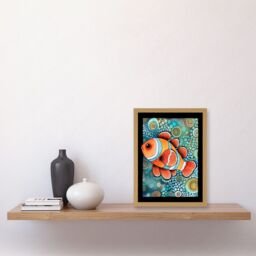 Artery8 Clownfish In Coral Patterns Folk Art Watercolour Painting Artwork Framed Wall Art Print A4 in Light Oak - thumbnail 2