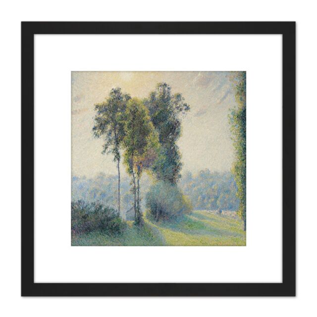 Artery8 Pissarro Landscape Saint Charles Gisors Sunset Painting 8X8 Inch Square Wooden Framed Wall Art Print Picture with Mount in Black - image 1