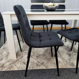 KOSY KOALA Modern White & Black Dining Table Set With 6 Black Velvet Chairs Dining Room Furniture - Size: 140 cm x 80 cm - thumbnail 6